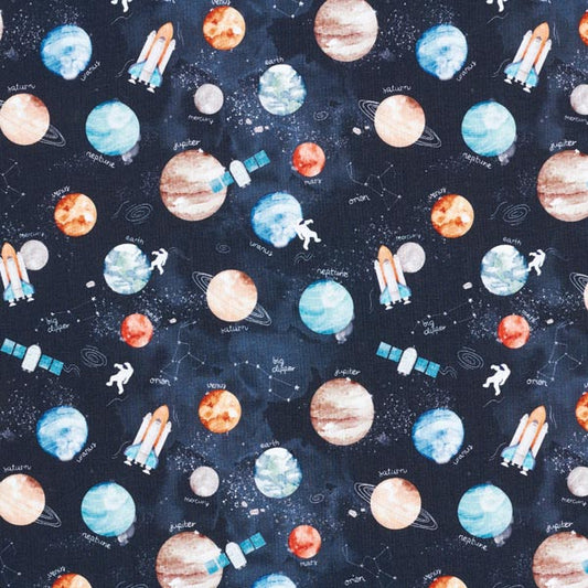 Outer Space - Dark Navy - Digital Print - Organic Cotton French Terry Knit