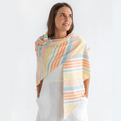 Yarn Dyed Cotton - Panama Stripes Orange - Texture / Crinkle Cotton