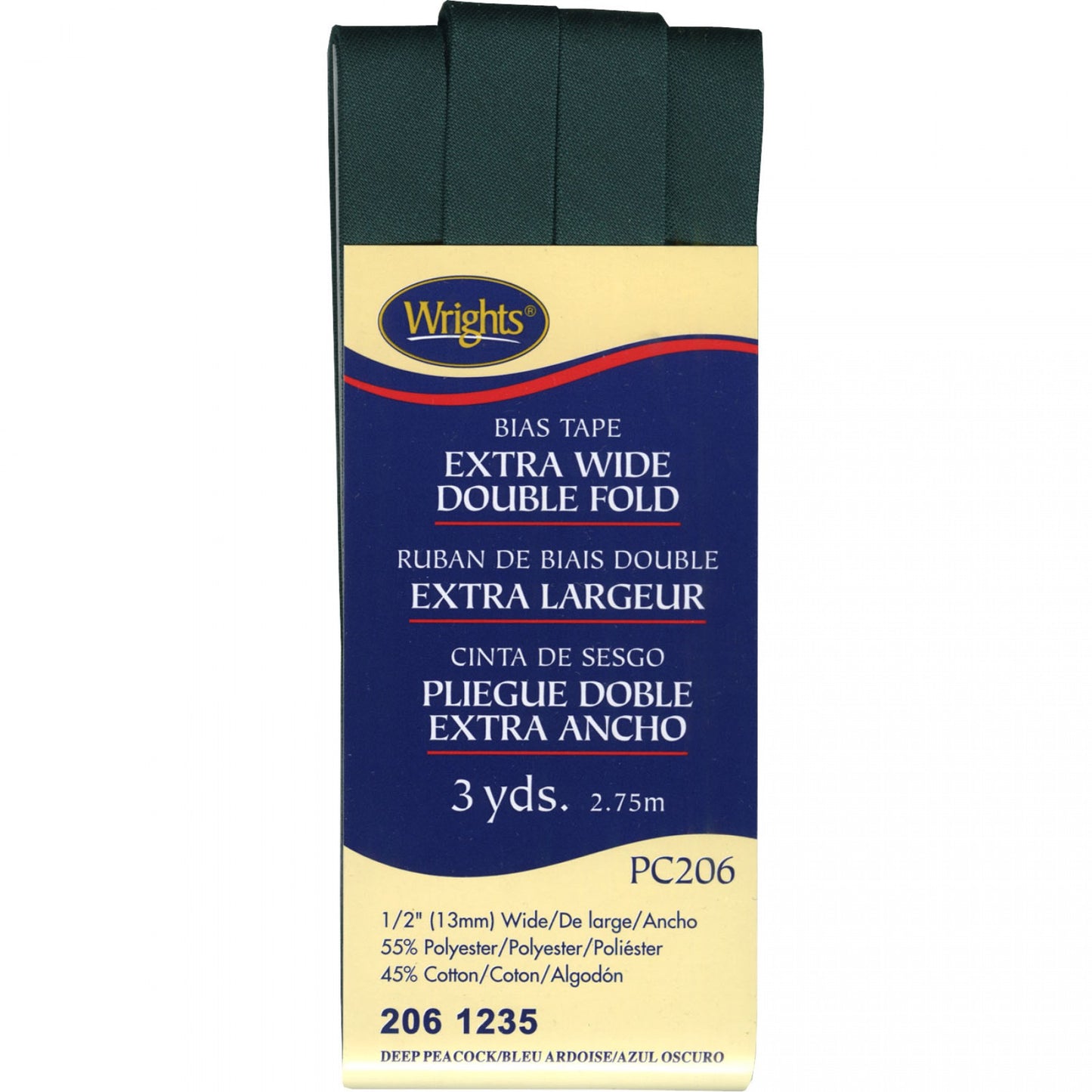 Wrights Bias Tape Extra Wide Double Fold 13mm x 2.75M Dark Green #1235