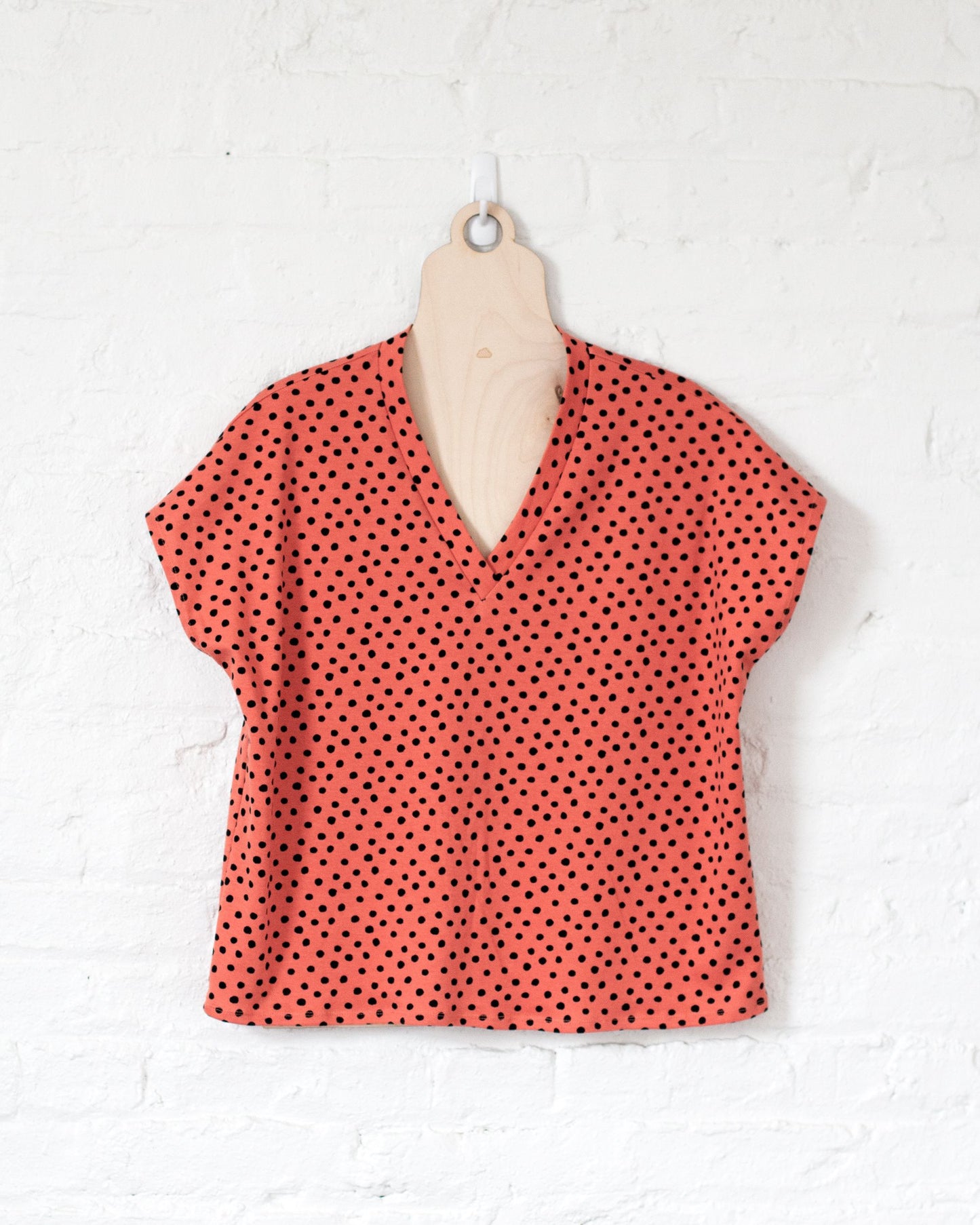 Organic Cotton Interlock Knit - Dots - Black / Red - Ladybug